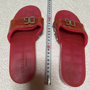  Dolce and Gabbana D&G beach sandals pink Logo rhinestone 36 size 