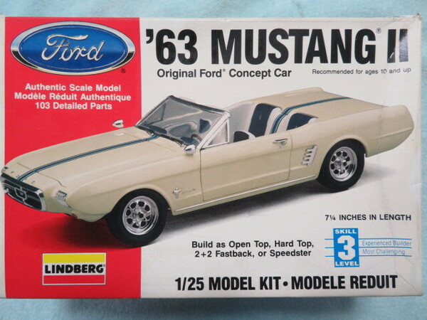 プラモデル 1/25 Lindberg 72169 - '63 Mustang II Open Top/2+2 Fastback/Speedster