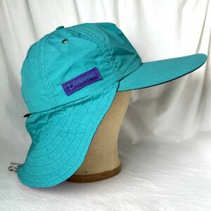 USA made 90s Columbia sun shade long Bill nylon cap L green blue green long yellowtail m neck flap Colombia 80s Vintage 