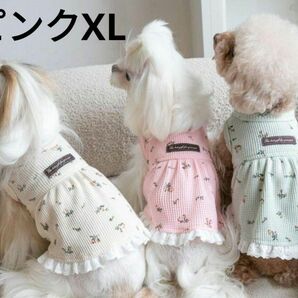 犬服　犬猫の服　ペット服　春夏秋服　花柄ワンピース　ピンクXL