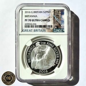 2016年 ブリタニア PF70UC 1オンス 2ポンド 銀貨 ウルトラカメオ プルーフイギリス アンティークコイン モダン NGC 