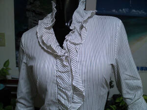 J / OL sales reti. woman .. san adult woman office commuting purveyor sexy stretch lustre stripe frill blouse 