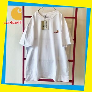 【送料無料】Carhartt カーハート ワンポイント刺繍 Tシャツ　新品　男女兼用　ホワイト　白　お揃い　ペアルック　大人気