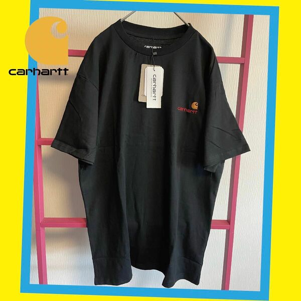 【送料無料】Carhartt カーハート ワンポイント刺繍 Tシャツ　新品　男女兼用　ブラック　黒　お揃い　ペアルック　大人気