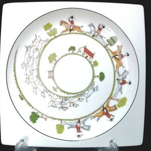 27CM 未使用◇自宅保管 ウェッジウッド ハンティングシーン スクエア プレート WEDGWOOD