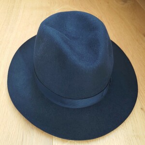 ★着用15回ほど／極上美品★ Borsalino ボルサリーノ ハット ワイドブリム 紺色 58 日本国内正規品 新宿伊勢丹メンズ館