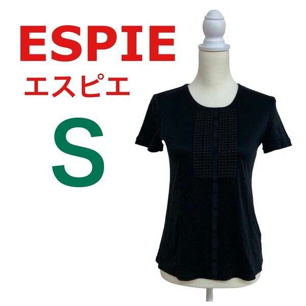 【美品】ESPIE☆エスピエ☆ トップス☆ブラック☆刺繍デザイン☆ラウンドネック
