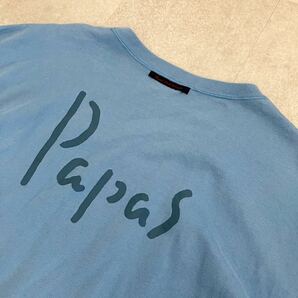 ●【爽やかなブルー】Papas パパス ロゴプリント 半袖 コットン Tシャツ/染み込みプリント/サイズ50(L)/ブルー/メンズ/日本製 の画像5