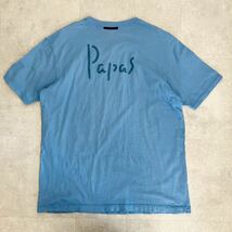 ●【爽やかなブルー】Papas パパス ロゴプリント 半袖 コットン Tシャツ/染み込みプリント/サイズ50(L)/ブルー/メンズ/日本製 _画像4