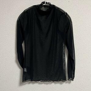シアートップス ブラック メロウ襟・袖・裾 カットソー 透け感 伸縮性 韓国の画像7