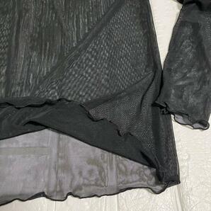 シアートップス ブラック メロウ襟・袖・裾 カットソー 透け感 伸縮性 韓国の画像9