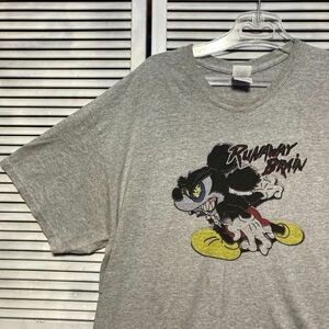 1スタ 最落無し AEHK ランナウェイブレイン RUNAWAY BRAIN ミッキー Tシャツ グレー 90s 00s Y2K VINTAGE ビンテージ 古着