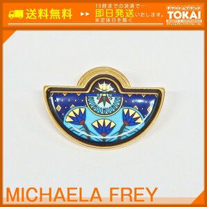 TH45■ [送料無料/中古良品] ミカエラフレイ MICHAELA FREY WIEN フラワー エナメルブローチ ゴールド×ブルー系の画像1