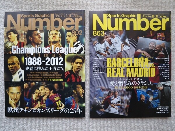 サッカーチャンピョンズリーグの特集号とF.C.バルセロナvsレアルマドリードのエルクラシコの特集号「ナンバー」2冊