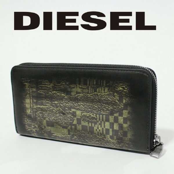 新品 DIESEL ディーゼル カウレザー グラフィックプリント長財布 緑黒　Ｋ3601