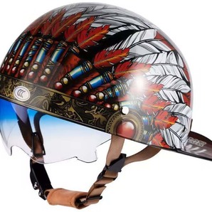 美品 バイク オシャレの半キャップヘルメット  半帽 ハーフヘルメット  サングラス付き  M～XXLサイズ選択可 Lサイズの画像1
