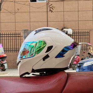 美品 バイク フリップアップ ダブルレンズ  オンロード フルフェイスヘルメット インナー丸洗い可  M～XXLサイズ選択可の画像3