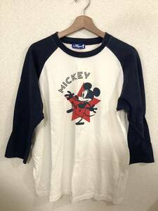 TOKYO DISNEYLAND 東京ディズニーランド　ミッキープリント　ラグランTシャツ 七分丈　ネイビー　キャラクター　古着