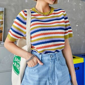 SHEIN 半袖 ボーダーTシャツ XL