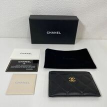 W◎ CHANEL シャネル ココマーク マトラッセ キャビアスキン カードケース 定期入れ カード入れ ブラック キズ汚れ有り_画像1