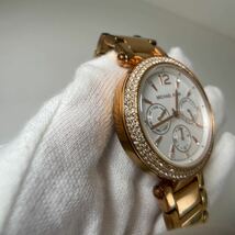 G◎ MICHAEL KORS マイケルコース シルバー文字盤 MK-5781 ストーンベゼル QZ クォーツ レディース 腕時計 電池切れ_画像3