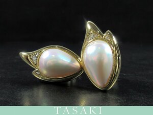 [TASAKI]K18YGmabe pearl 4P diamond design yellow gold clip type earrings D0.09ct 15.2g box attaching J391