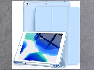 Aoub iPad 10.2 インチ 第9/8/7世代 (2021/2020/2019年) ケース ライトブルー 新品 オートスリープ ウェイク機能 ペン収納 三折りスタンド