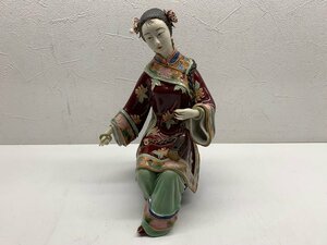中国美術 彩色 陶製人形 インテリア 置物 女性 美女 陶器陶芸古美術女性像美人像 全長 約23cm