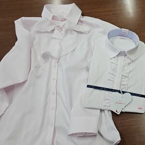 新品未使用リボンブラウス かわいい会社事務服 ピンク