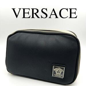 VERSACE ヴェルサーチ ポーチ メデューサ ロゴプレート ロゴ金具 レザー