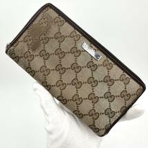 GUCCI グッチ 長財布 GGキャンバス ロゴプレート ラウンドファスナー_画像8