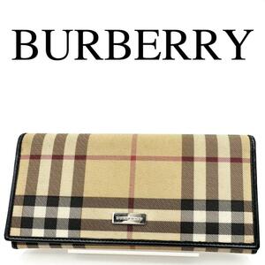 BURBERRY Burberry длинный кошелек noba проверка Logo plate PVC