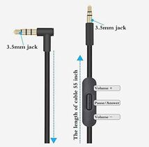 Beats Solo Solo 2 Solo 3 Studio Studio3.0 3 Detoxと互換性のある交換用オーディオケーブルワイヤー (black 黒)_画像3