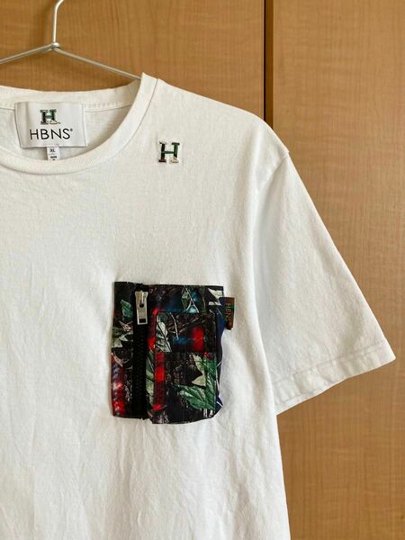 美品　HBNS ハバノス　ミリタリーポケット 半袖TシャツXL 白 日本製