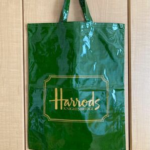 未使用　Harrods ハロッズ トートバッグ　手さげバッグ　大きめ　ロゴ　スタンダード柄　グリーン エコバッグ