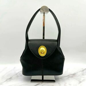 美品　DIOR　CDロゴ　ミニハンドバッグ　オーバル　ゴールド金具　黒　レザー