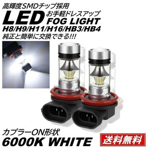 【送料無料】プロジェクター LEDフォグランプ ホワイト 6000K 12V H8/Ｈ9/H11/H16/HB3/HB4 白色 2個 20SMD