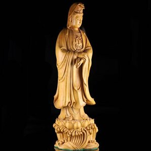 【流】仏教美術 檜 木彫 観音像 高82cm KV123の画像2