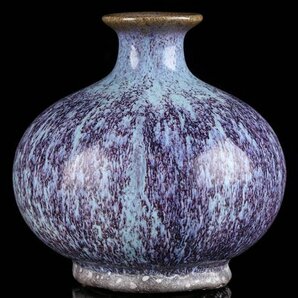 【流】中国美術 辰砂 丸型 花瓶 高16cm DH818の画像1