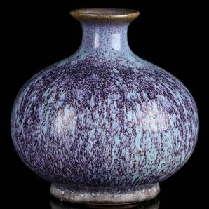 【流】中国美術 辰砂 丸型 花瓶 高16cm DH818の画像3