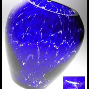 n509 Saint Louis サンルイ クリスタル 青被せ マーブル模様 大型 ベース 花瓶 飾壷の画像1