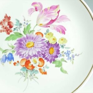 K69 Meissen マイセン 金彩 フラワーブーケ プレート 飾皿 大皿 25.5cmの画像2