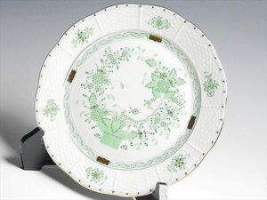 k144 HEREND ヘレンド インドの華 グリーン プレート 大皿 25.5cm