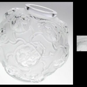 n543 LALIQUE ラリック フロステッド クリスタル てんとう虫 レリーフ ベース 花瓶 飾壷の画像1