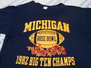 80’ｓトリコタグ！USA製！チャンピオン　MICHIGAN ROSE BOWL　XL　4段ラバープリント　Tシャツ　ミシガン　水通し無し？　アメリカ製