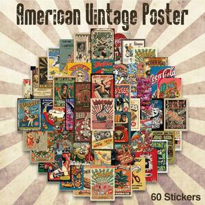  american Vintage poster sticker 60 pieces set PVC waterproof seal retro art art Vintage 