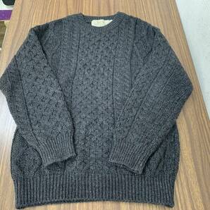 ☆衣類 アランセーター/ARAN SWEATER MARKET ウール クルーネック ケーブルニット セーター グレー系 メンズ Mサイズ アイルランド製☆の画像1