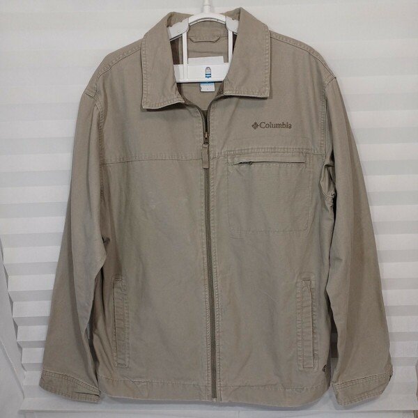 zal-88♪US古着コロンビアColumbiaメンズワークジャケット綿100★グレーUS-L(日本サイズL-XL)アウトドア ジップアップ