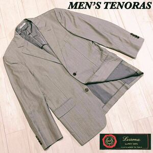 MEN'S TENORAS メンズティノラス ストライプ テーラードジャケット Lessona レッソーナ イタリア 高級生地 日本製 グレージュ サイズLL