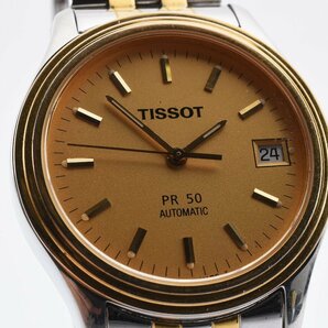 稼働品 ティソ PR50 デイト ゴールド 裏スケ 自動巻き メンズ 腕時計 TISSOTの画像1